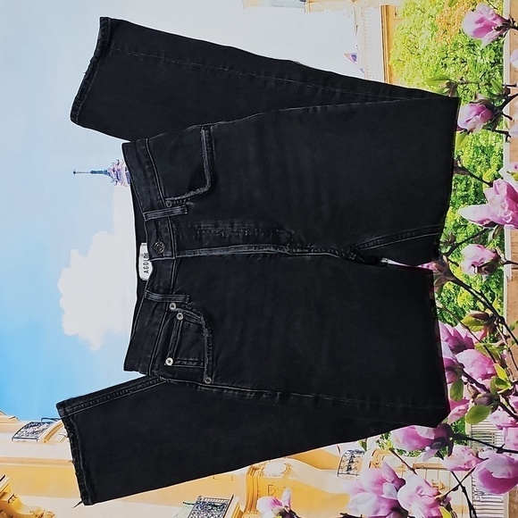 Agolde Riley Crop 5 Button High-Waisted Black Denim Jeans Size 24 - Picture 4 of 8